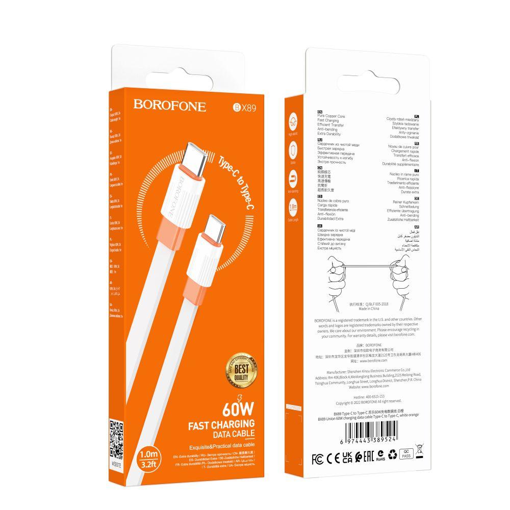 Кабель USB Borofone BX89 Union 60W Type-C to Type-C Цвет Бело-оранжевый - фото 1 - id-p2013360583