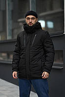 Зимняя куртка мужская черная теплая с капюшоном на зиму водоотталкивающая