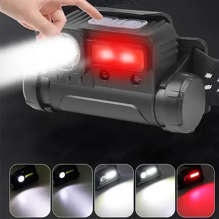 Налобний Ліхтар BL 123 COB + USB Charge, Ліхтарик на голову світлодіодний стрічковий, фото 1