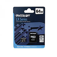 Карта Памяти Patriot LX Series MicroSDXC (UHS-1) 64gb 10 Class & Adapter Цвет Black