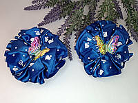 Бантики для волос атласные, синие с бабочкой Handmade 2 шт.
