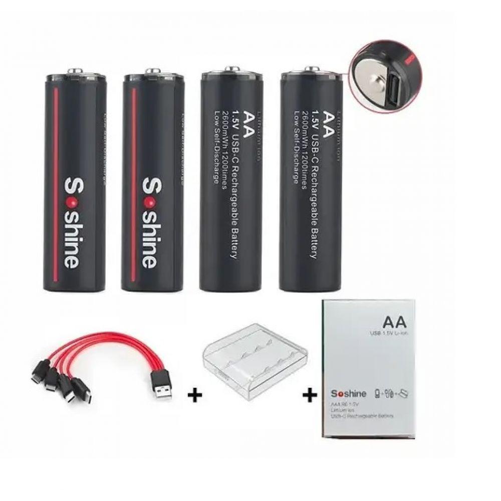 Аккумуляторные Батарейки AA 2600mWh с разъемом Type-C (бокс 4шт с кабелем 1х4 в комплекте) Характеристики AA - фото 1 - id-p2013364296