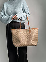 Coach Reversible Signature City Tote Khaki Saddle 45 x 28 x 15 см женские сумочки и клатчи хорошее качество