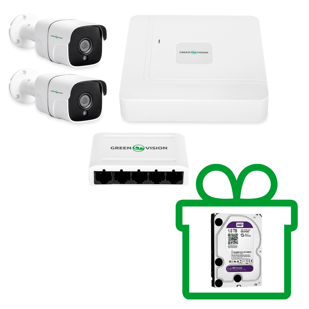 Комплект відеоспостереження на 2 IP камери 4MP GreenVision GV-IP-K-W68/02 (Lite) для вулиці/будинку