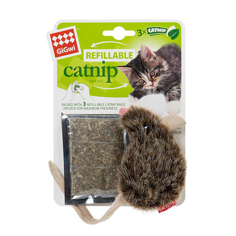 Іграшка для котів - Мишка з котячої м'ятою GiGwi Catnip 1 (штучне хутро, 10 см)