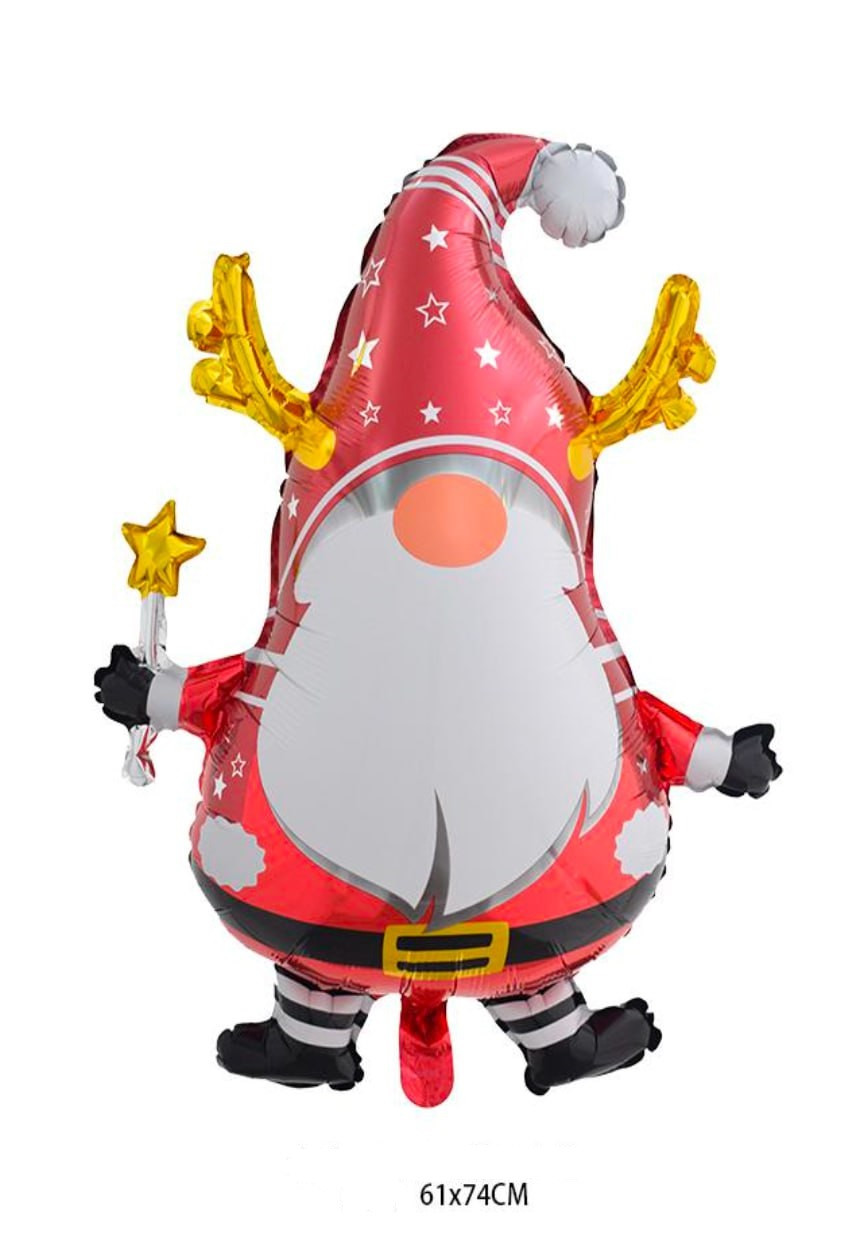 Фольгована велика повітряна куля новорічна Гном, 61х74 см