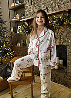 Новогодняя детская пижама Рождественские Олени нежная фланелевая пижама кофта на пуговицах и штаны