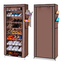 Складной тканевый шкаф органайзер для обуви на 30 пар Shoe Cabinet 9 полок коричневый