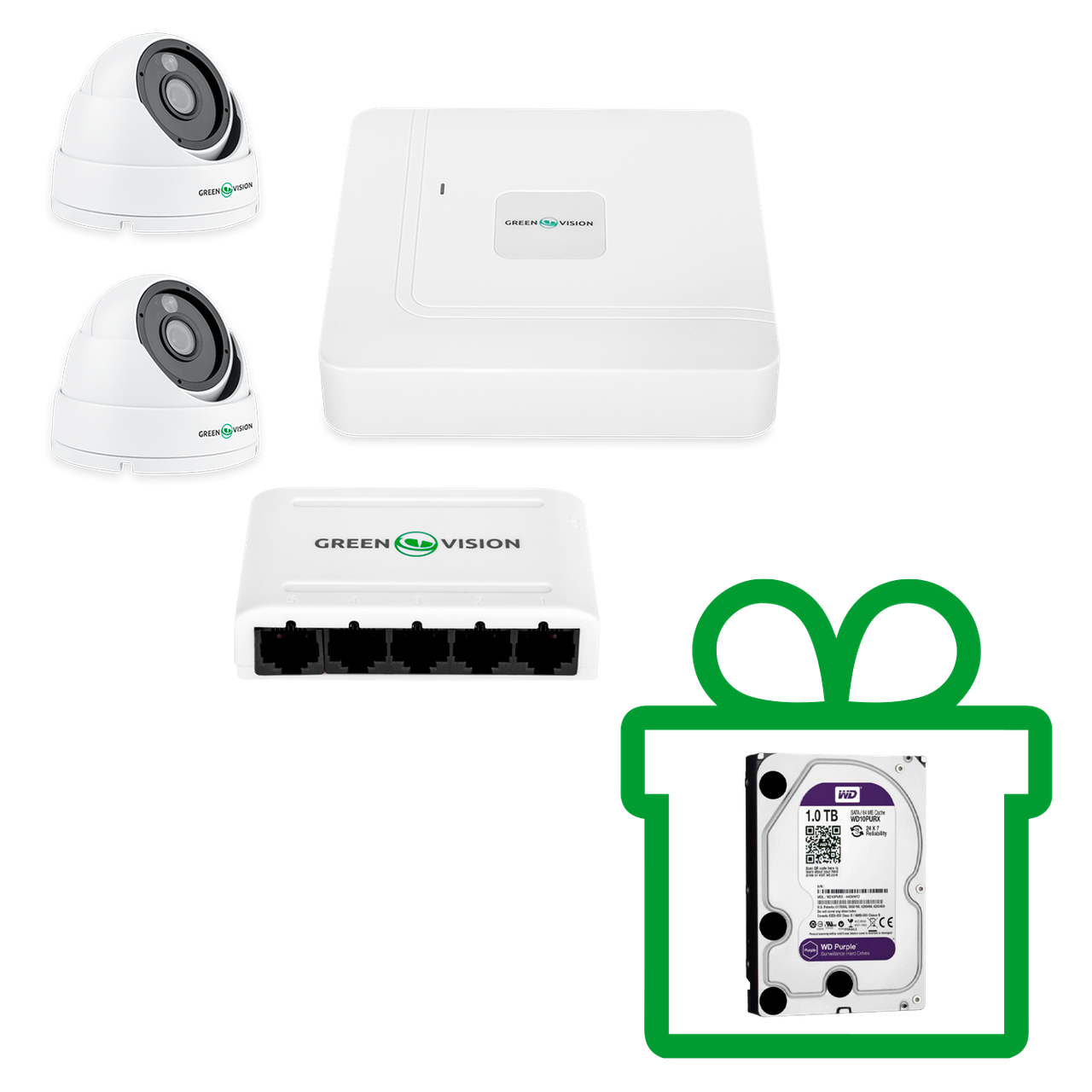 Комплект відеоспостереження на 2 IP камери 4MP GreenVision GV-IP-K-W67/02 (Lite) для вулиці/будинку