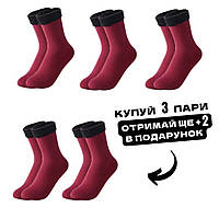 Уютные носочки, зимние женские теплые носки, красного цвета 3 пары + 2 в ПОДАРОК Код 00-0100