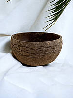 Большая кокосовая пиала с декоративной резьбой, кокосовый боул 800мл