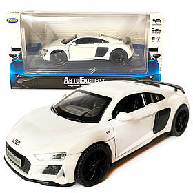 Іграшкова машинка металева Audi R8 V10 performance, Ауді, біла, звук, світло, інерція, відкр двері, багажник, капот, Автоексперт,