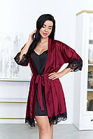 Домашний комплект ночная рубашка и халат шелк Армани цвета: бордовый, кофейный, бутылка