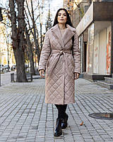 Зимове жіноче пальто стьобане з плащової тканини на синтепоні бежеве | Жіноче пальто зима модне і стильне Різні кольори, 40