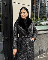 Зимнее женское пальто стеганое из плащевки на синтепоне бежевое | Женское пальто зима модное и стильное 40, Черный