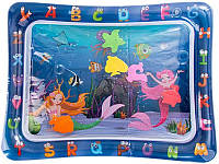 Надувной детский водный коврик развивающий «Подводный мир с русалкой» Игровой коврик для детей водяной