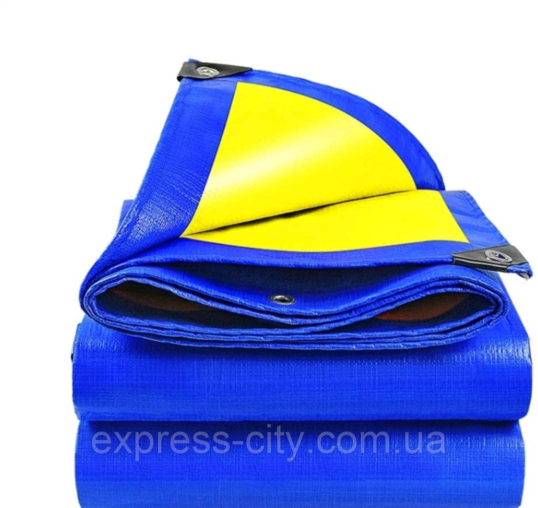 Тент 3х4м. Жовто-синій. "Патріот". Щільність 90 г/м2. Від дощу, снігу для тіні. Посилений край