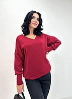 Жіночий пуловер із двосторонньої ангори 50-52 р. | Тепла кофта з V-подібним вирізом | Ангоровий светр | Батал