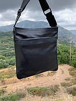Мужская кожаная качественная сумка через плечо чёрная Flash Up, мужская кожаная сумка в стиле Armani