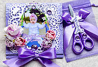Набор конверт для Первого локона для девочки конверт и ножницы с фотографией