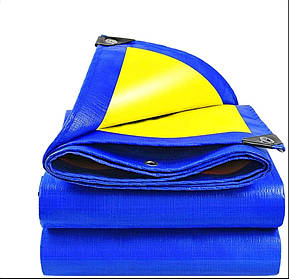 Тент 4х5м. Жовто-синій. "Патріот". Щільність 90 г/м2. Від дощу, снігу для тіні. Посилений край