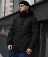 Мужская куртка Черная XL, зимняя куртка с капюшоном, теплый пуховик на зиму