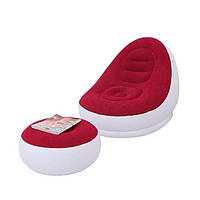 Надувное велюровое кресло с пуфиком Air Sofa Красный iC227
