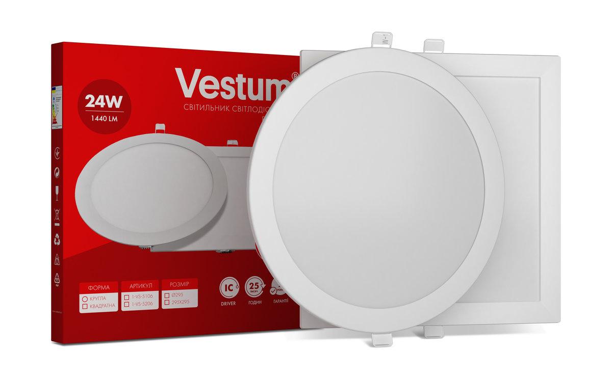 Круглий світлодіодний врізний світильник Vestum 24W 4000K 220V 1-VS-5107, фото 1
