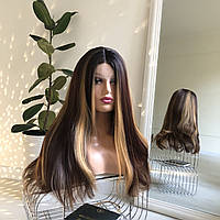 Парик KITTO HAIR с мини-имитацией каштановый со светлыми прядками 60 см (8239)