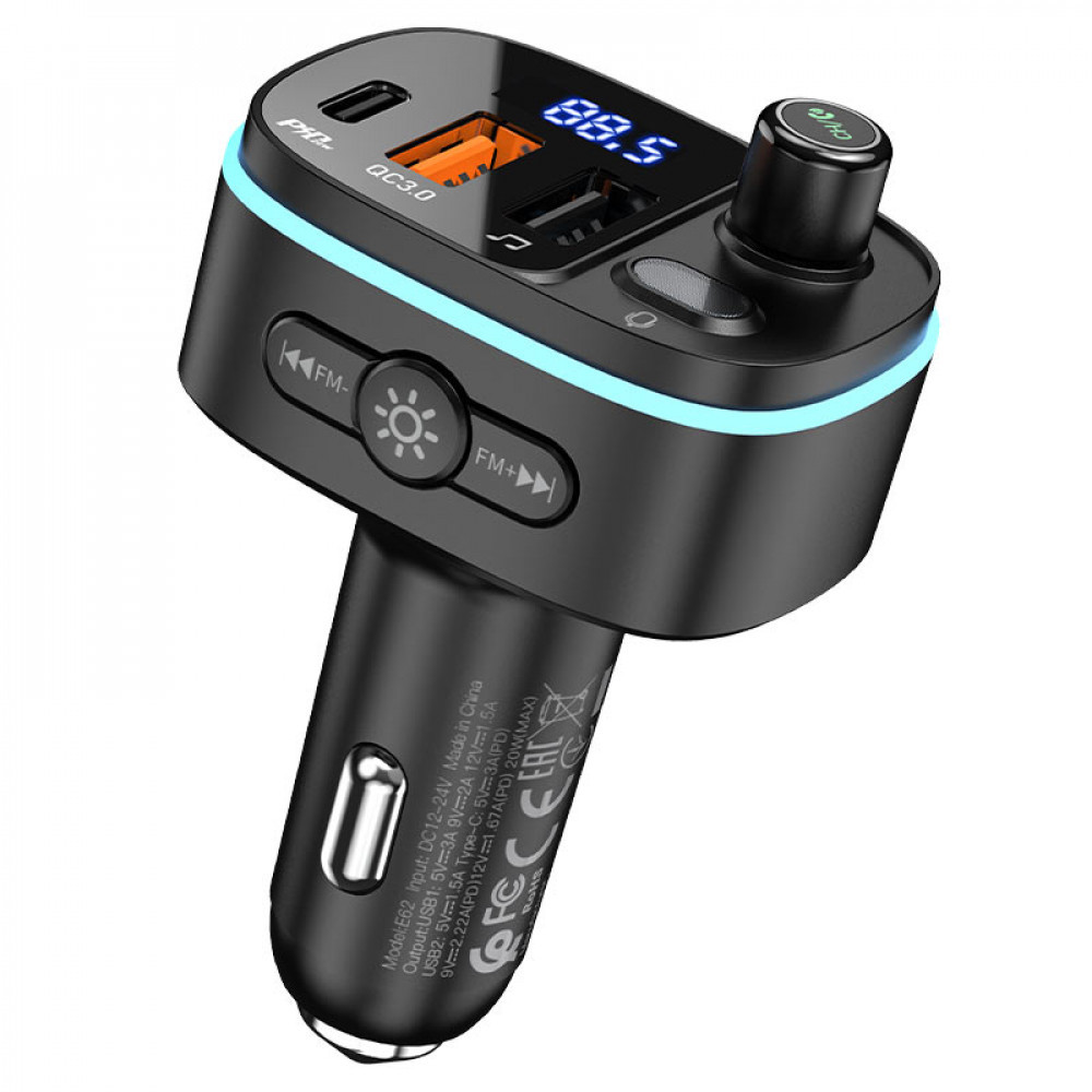 Fm Transmitter MP3 | Car Charger | 3.0A | PD20W | 2U — Hoco E62 — Black