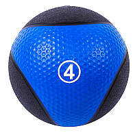 Мяч медицинский (медбол) твёрдый 4кг D=22 см, Iron Master сине-черный