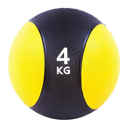 М'яч медичний World Sport (медбол) твердий 4 кг D = 22 см, чорно-жовтий, фото 2