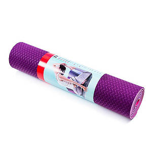 Килимок World Sport для йоги та фітнесу 2шари, TPE, 6 мм, фіолетово-рожевий