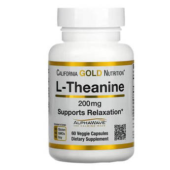 Л-теанін, California Gold Nutrition L-Theanine 200 mg 60 капсул