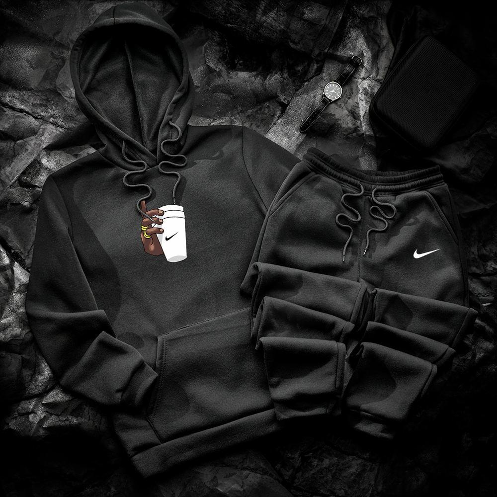 Чоловічий спортивний костюм зимовий Nike coffee чорний худі штани найк теплий з начісом зима