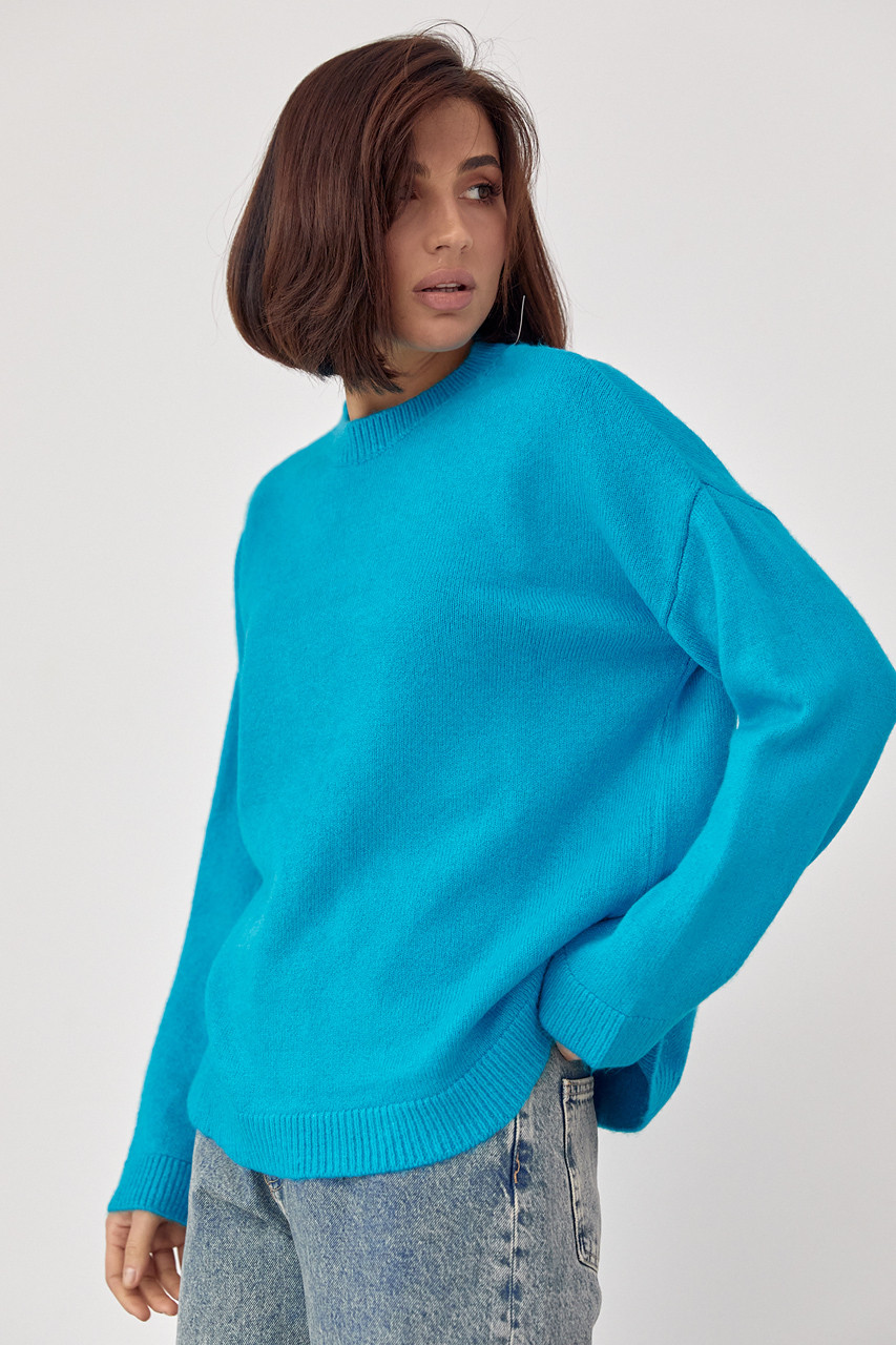 Жіночий в'язаний джемпер оверсайз — блакитний колір, модель 231108