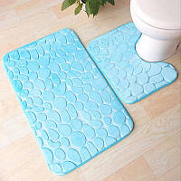 Набор 3-D текстурных ковриков для ванной и туалета, 2 шт. Морские камешки. Голубой