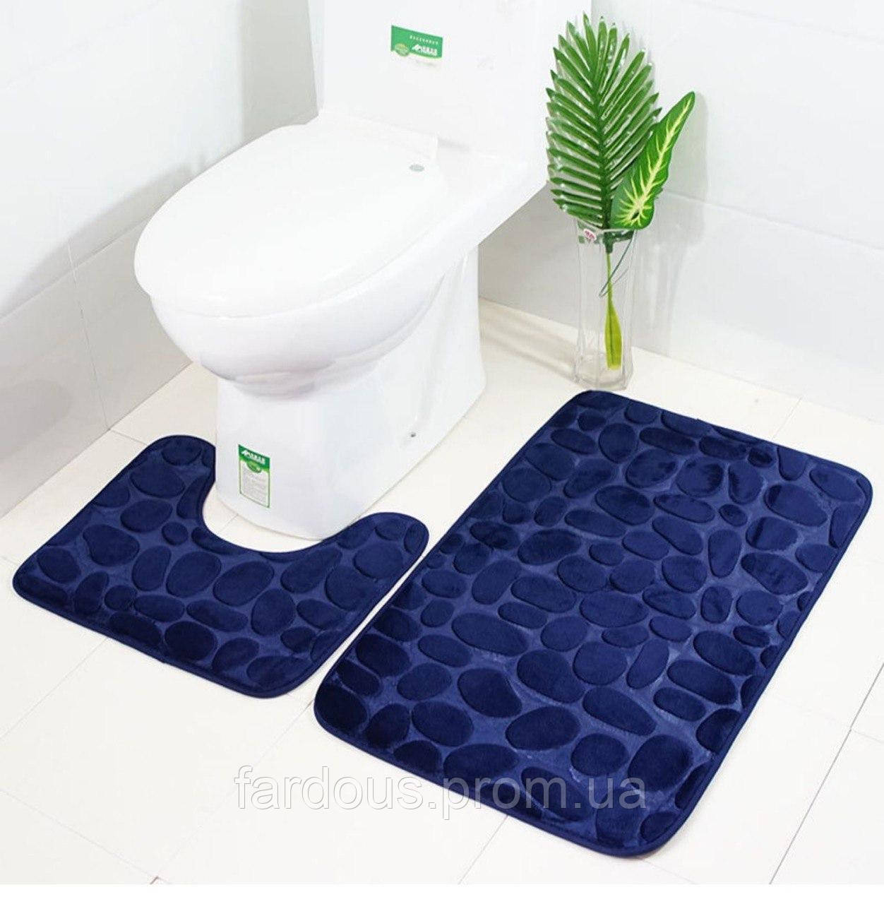 Набір килимків для ванної та туалету, 2 шт. 3D Морські камінці.. Синій