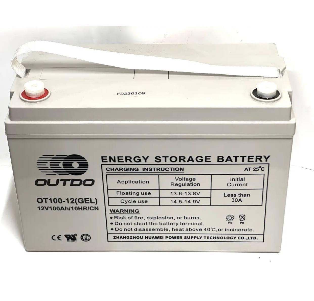 Гелевий акумулятор Outdo, 12 V 100 Ah глибокого циклу GEL для безперебійного живлення