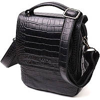 Вертикальная мужская сумка из натуральной кожи с тиснением под крокодила KARYA 21945 Черный GL, код: 8061979