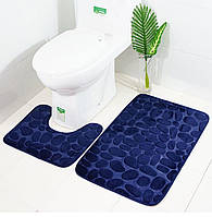 Набір килимків для ванної та туалету, 2 шт. 3D Морські камінці. Синій Кладовка