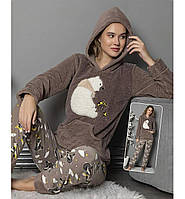 Тепла молодіжна піжама, махрова кофта з капюшоном - ведмедик - L