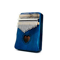 Музыкальный инструмент Калимба Kalimba на 17 язычков Ручное фортепиано Синее с гравировкой сердечко K-17Sn80