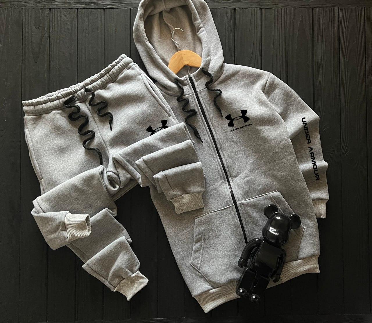 Спортивний зимовий костюм under armour чоловічий теплий на блискавці сірий толстовка штани на флісі андер армор