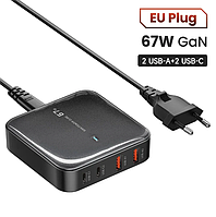 Сетевое зарядное устройство Toocki 67W GaN Desktop Charger 2xType-C + 2хUSB Black