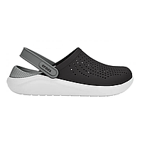 Crocs LiteRide Clog Black Smoke, Кроксы лайтрайд черные с белой подошвой мужские оригинал + коробка