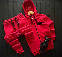 Спортивный костюм мужской зимний теплый Nike Double красный | Толстовка на молнии + Штаны на флисе Найк зима