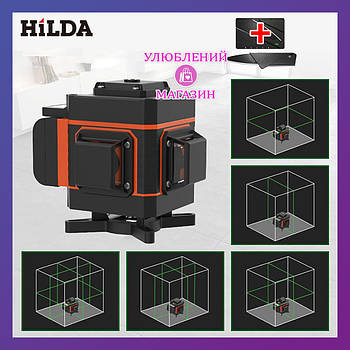 Лазерний рівень Hilda 3D ЗЕЛЕНИЙ ЛУЧ лазерний нівелір 12 ліній 360 градусів