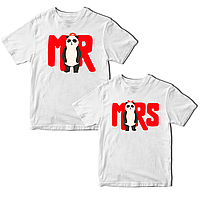 Парні білі футболки для закоханих із принтом "Pandas Mr. Mrs. Панди містер місіс" Push IT