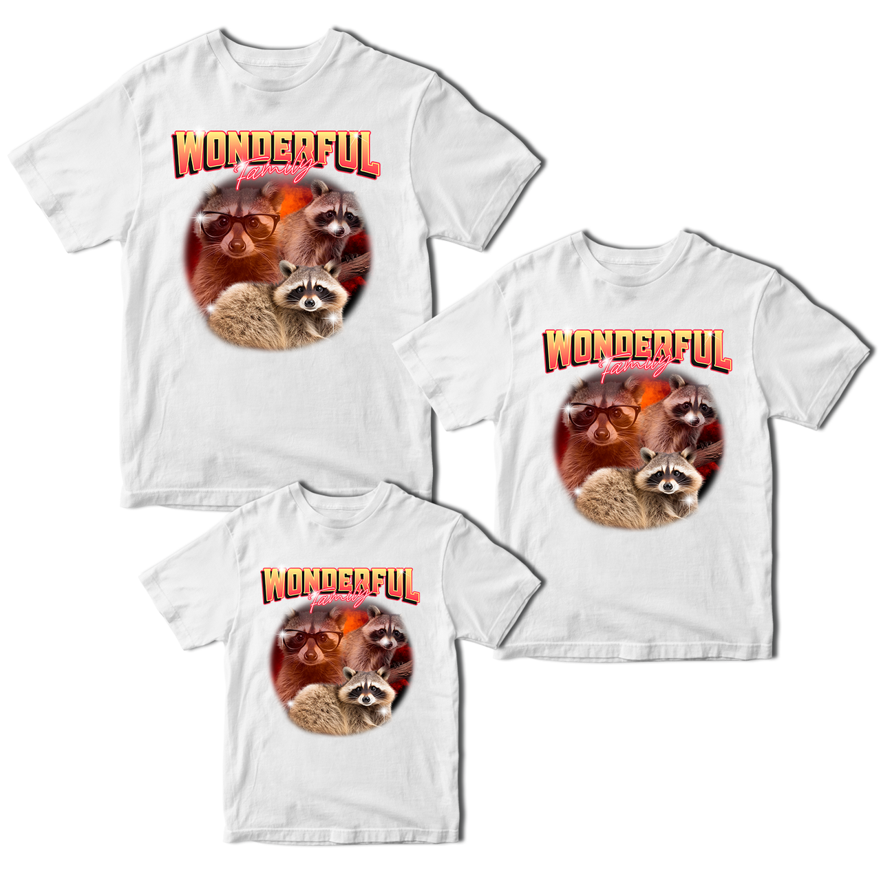 Футболки білі Фемілі Лук Family Look для всієї родини "Wonderful Family Racoons" Push IT, фото 1